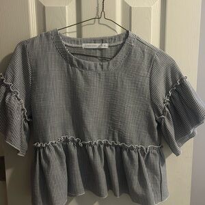 Altar'd State Black and White Striped Ruffle Blouse
